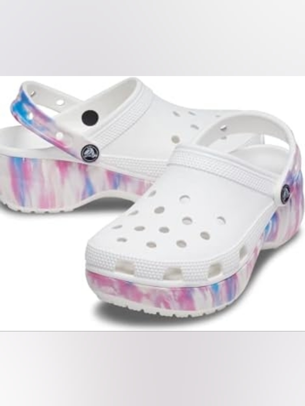 CROCS Classic Clog Platform in White with Pink & Blue Tie-Dye Sole